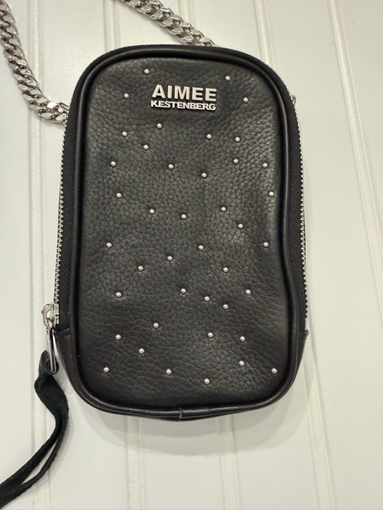 Aimee Kestenberg Black Pebbled Leather Crossbody Studded Stadium Bag - Picture 2 of 11